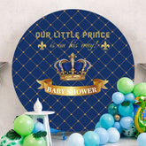 Aperturee - Blue And Gold Crown Round Baby Shower Backdrop